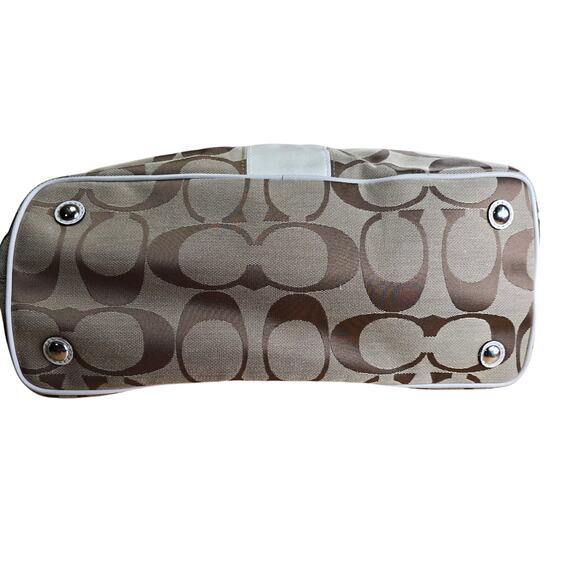 Coach F13533 Signature Leather Stripe Tote Carryall Logo Canvas Purse Handbag LN - Picture 5 of 11